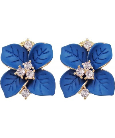 18k Gold Plated Crystal Colorful Enamel Leaves Flower Omega Back Earrings Royalblue $9.34 Earrings