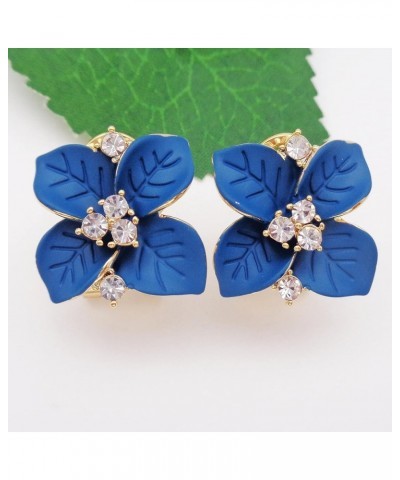 18k Gold Plated Crystal Colorful Enamel Leaves Flower Omega Back Earrings Royalblue $9.34 Earrings