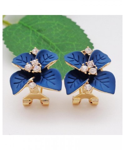 18k Gold Plated Crystal Colorful Enamel Leaves Flower Omega Back Earrings Royalblue $9.34 Earrings