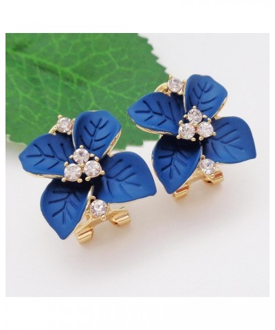 18k Gold Plated Crystal Colorful Enamel Leaves Flower Omega Back Earrings Royalblue $9.34 Earrings