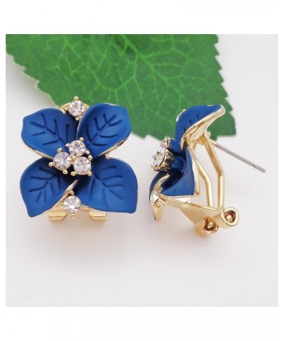 18k Gold Plated Crystal Colorful Enamel Leaves Flower Omega Back Earrings Royalblue $9.34 Earrings