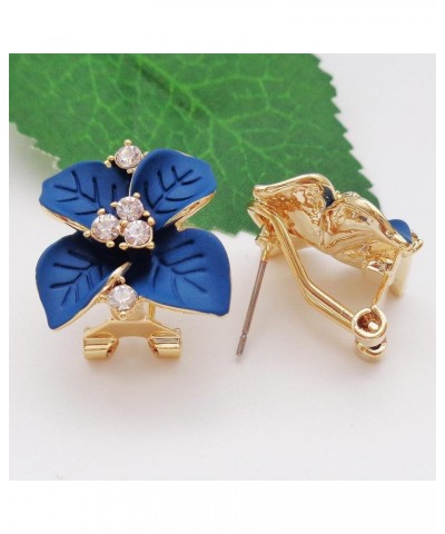 18k Gold Plated Crystal Colorful Enamel Leaves Flower Omega Back Earrings Royalblue $9.34 Earrings