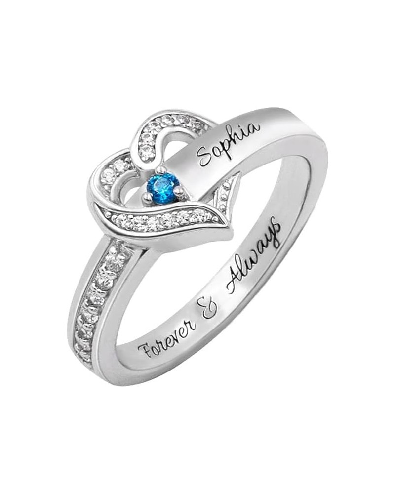 Personalized Birthstone Ring Custom Heart Ring with 1-8 Simulated Birthstones And Engraved Names Ring for Mom 925 Sterling Si...