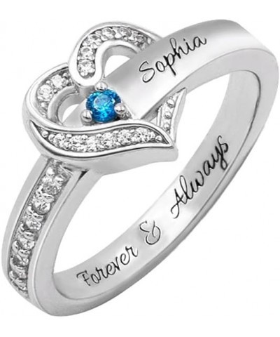 Personalized Birthstone Ring Custom Heart Ring with 1-8 Simulated Birthstones And Engraved Names Ring for Mom 925 Sterling Si...