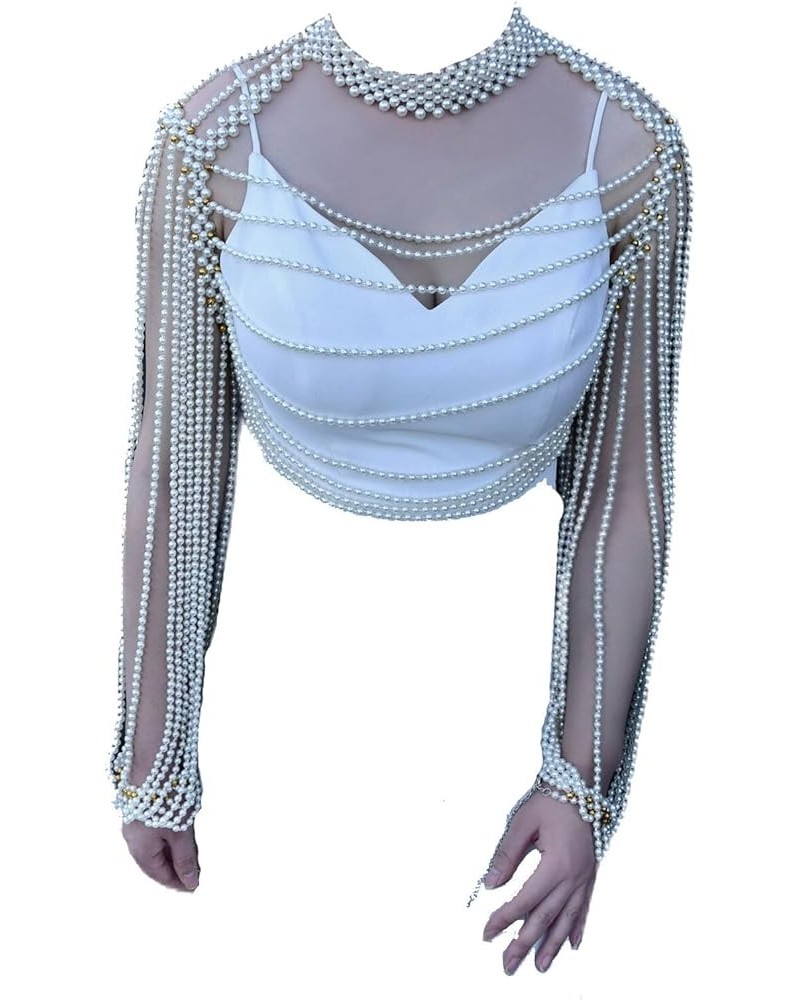 Pearl Body Chain Necklace for Women Pearl Body Chain Pearl Bra Shoulder Jewelry Body Chain for Party Wedding Banquet Dress Wh...