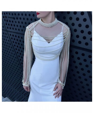 Pearl Body Chain Necklace for Women Pearl Body Chain Pearl Bra Shoulder Jewelry Body Chain for Party Wedding Banquet Dress Wh...