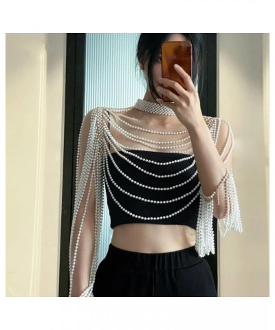 Pearl Body Chain Necklace for Women Pearl Body Chain Pearl Bra Shoulder Jewelry Body Chain for Party Wedding Banquet Dress Wh...