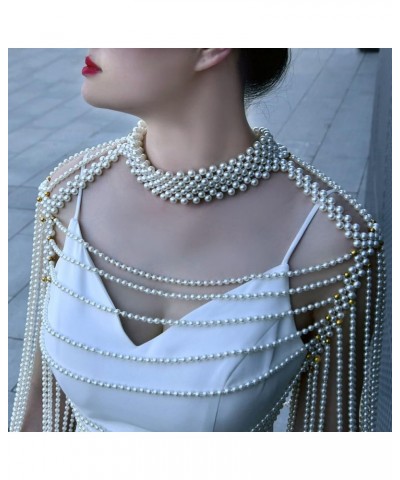 Pearl Body Chain Necklace for Women Pearl Body Chain Pearl Bra Shoulder Jewelry Body Chain for Party Wedding Banquet Dress Wh...