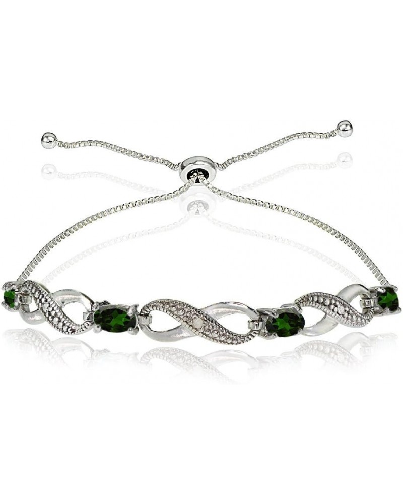 Sterling Silver Genuine or Synthetic Gemstone Infinity Bolo Adjustable Bracelet Synthetic Green Quartz $21.15 Bracelets