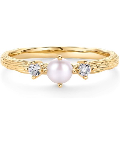 14K Gold Plated Pearl Hammered Ring for Women | Dainty Elegant Stackable Cubic Zirconia Thin Band for Women Yellow Gold $9.51...