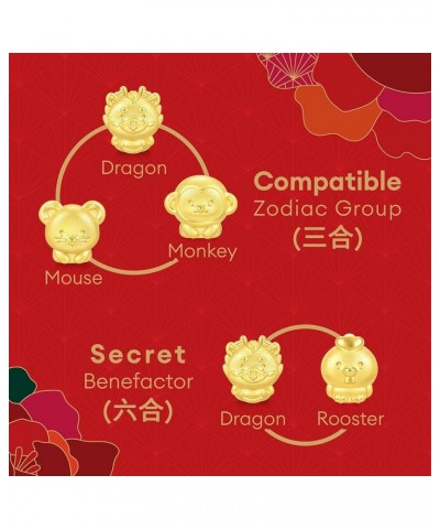 999 24K Solid Gold Mini Charm Chinese Zodiac Lovely Cute Animal Mini Charm Bracelet for Women Dragon $67.20 Bracelets