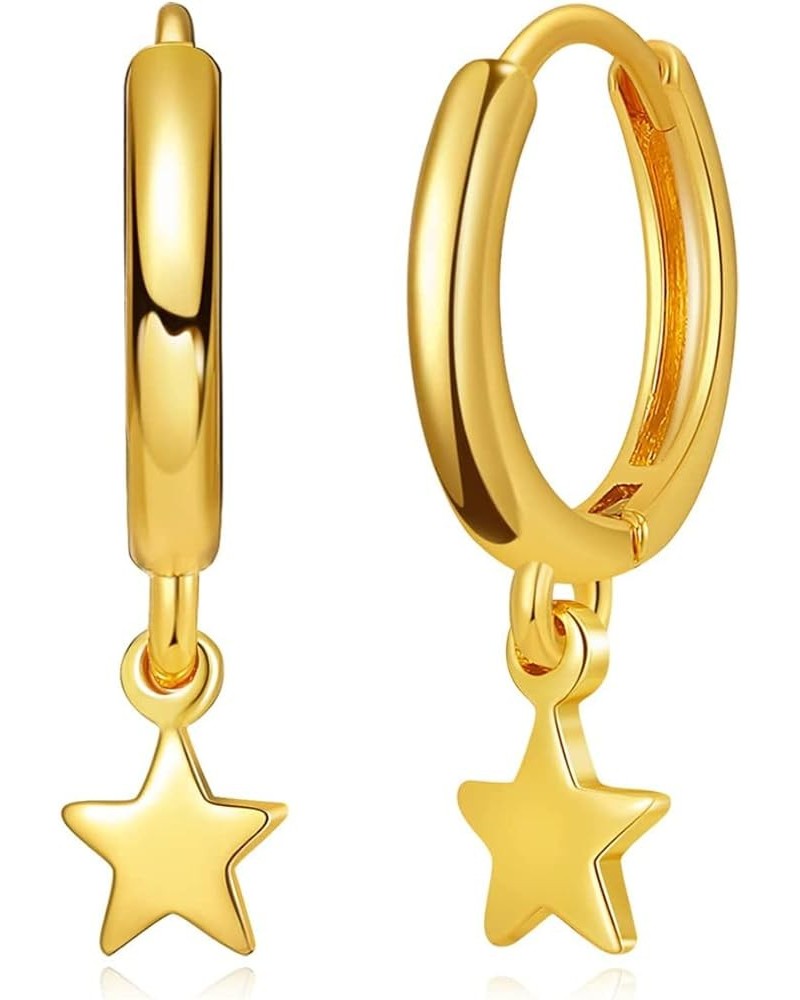 Huggie Hoop Earrings for Women Gold Dangle Drop 18K Gold Filled Dainty Small Simple Hypoallergenic Jewelry Star $8.50 Earrings