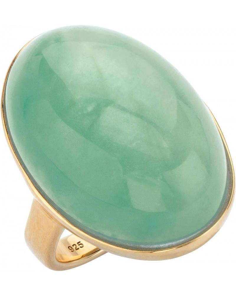 PalmBeach Jewelry 14K Yellow Gold Plated Sterling Silver Oval Shaped Genuine Aquamarine or Green Jade Cabochon Ring Green Jad...