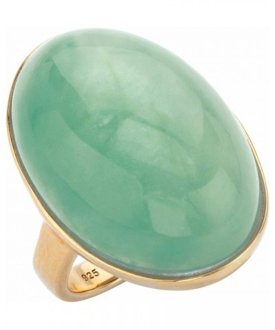 PalmBeach Jewelry 14K Yellow Gold Plated Sterling Silver Oval Shaped Genuine Aquamarine or Green Jade Cabochon Ring Green Jad...