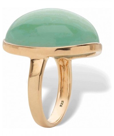 PalmBeach Jewelry 14K Yellow Gold Plated Sterling Silver Oval Shaped Genuine Aquamarine or Green Jade Cabochon Ring Green Jad...