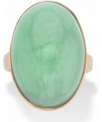 PalmBeach Jewelry 14K Yellow Gold Plated Sterling Silver Oval Shaped Genuine Aquamarine or Green Jade Cabochon Ring Green Jad...