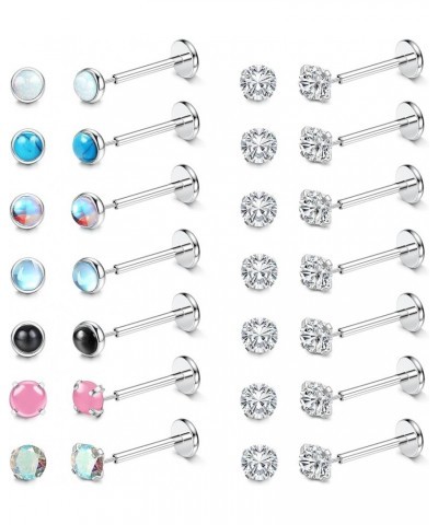 20G Threadless Flat Back Stud Earrings Surgical Steel Lip Nose Stud Flatback Cartilage Earring CZ Moonstone Opal Push In Trag...