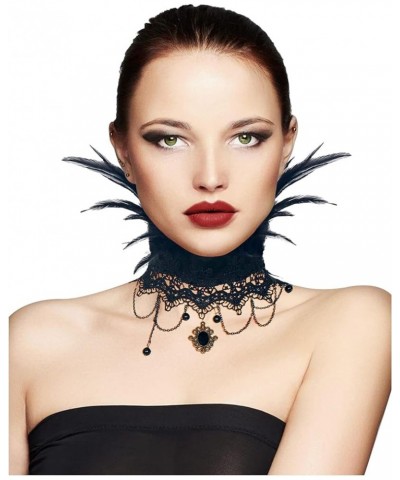 Feather Choker Necklace Gothic Jewelry Vampire Neck Chain Steampunk Tattoo Lace Accessories Halloween Costume Black-2 $8.82 N...