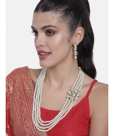 Ethnic Faux Kundan 5 Layer Necklace Indian Traditional Bollywood Jewelry Set For Women Girls Maroon White-1 $17.48 Jewelry Sets