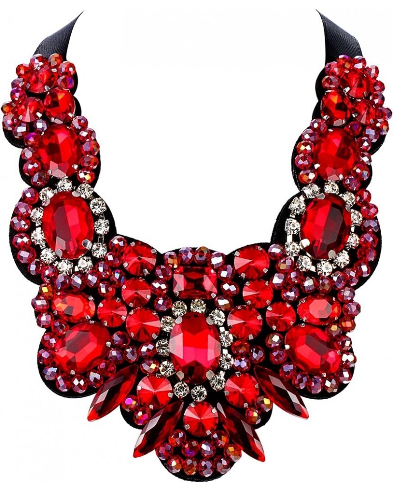 Rhinestone Crystal Bib Chunky Collar Statement Necklace for Women Girls Costume Jewelry Ruby Red $15.94 Necklaces