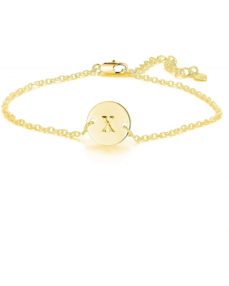 Initial Bracelet for Women Adjustable Round Disc Alphabet Letters Bracelet for Girls X-Gold $10.02 Bracelets