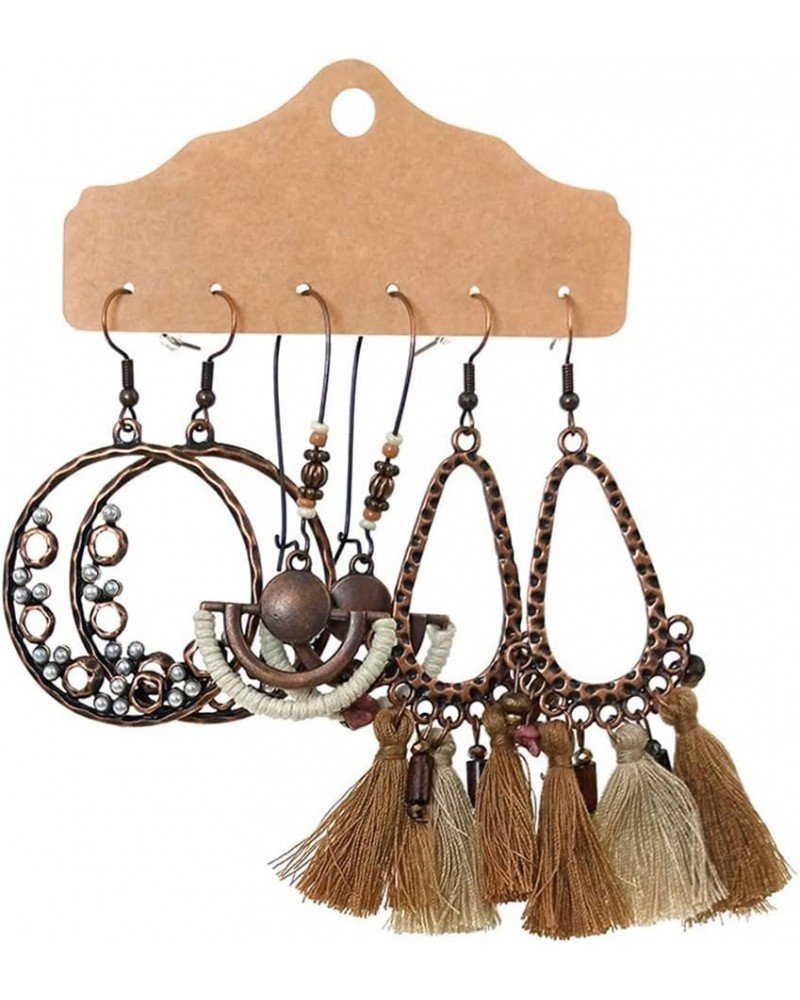 3 Pairs Bohemia Drop Dangle Earrings Boho Tassel Shell Fringe Pendant Earrings for Women Girls Holiday Birthday Gifts Brown-4...