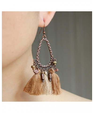 3 Pairs Bohemia Drop Dangle Earrings Boho Tassel Shell Fringe Pendant Earrings for Women Girls Holiday Birthday Gifts Brown-4...