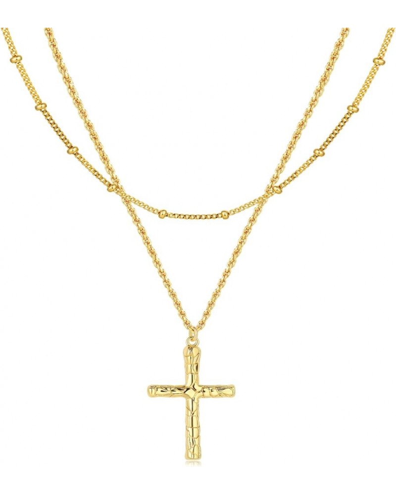 Layered Gold Cross Necklace for Women 18K Gold Plated Faith Necklace Cubic Zirconia Cross Pendant Dainty Rope Cross Chain Nec...