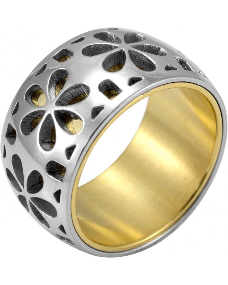 Stainless Steel Daisy Flowers Full Bloom Memorable Band Ring Yellow Gold $8.31 Rings