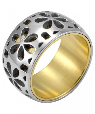 Stainless Steel Daisy Flowers Full Bloom Memorable Band Ring Yellow Gold $8.31 Rings