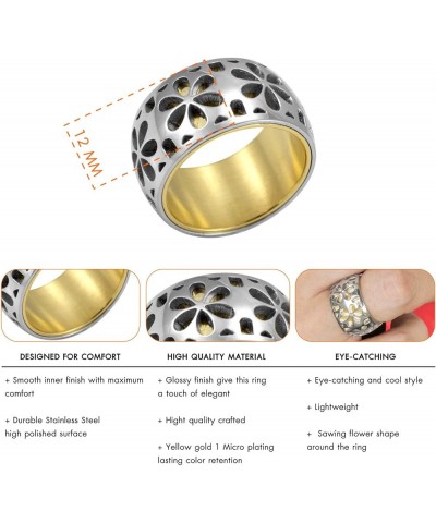 Stainless Steel Daisy Flowers Full Bloom Memorable Band Ring Yellow Gold $8.31 Rings