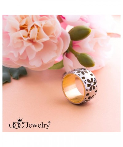 Stainless Steel Daisy Flowers Full Bloom Memorable Band Ring Yellow Gold $8.31 Rings