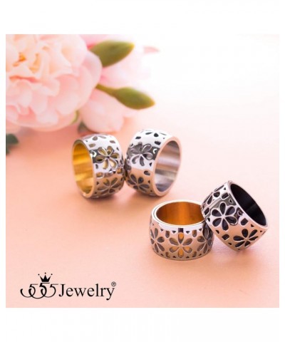 Stainless Steel Daisy Flowers Full Bloom Memorable Band Ring Yellow Gold $8.31 Rings