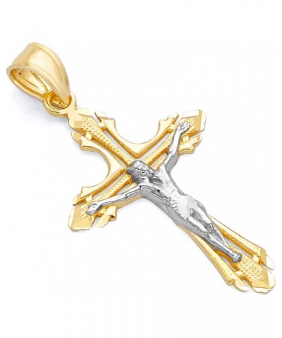 14k REAL Two Tone Gold Religious Jesus Crucifix Cross Charm Pendant $48.06 Pendants