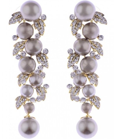 Dangling Chandelier Black Faux Pearl Vine Crystal Rhinestone Leaves Earrings $10.47 Earrings