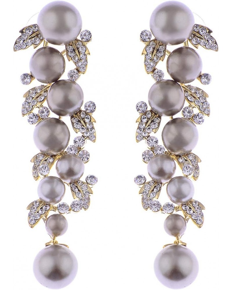 Dangling Chandelier Black Faux Pearl Vine Crystal Rhinestone Leaves Earrings $10.47 Earrings