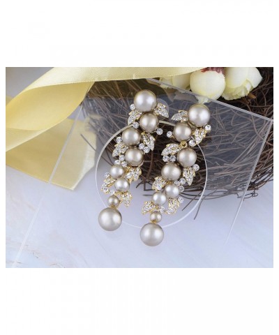 Dangling Chandelier Black Faux Pearl Vine Crystal Rhinestone Leaves Earrings $10.47 Earrings