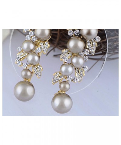 Dangling Chandelier Black Faux Pearl Vine Crystal Rhinestone Leaves Earrings $10.47 Earrings