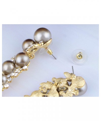 Dangling Chandelier Black Faux Pearl Vine Crystal Rhinestone Leaves Earrings $10.47 Earrings