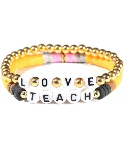 Handmade Teacher Appreciation Stackable Bracelets Colorful Solf Clay Love Teach Inspire Letter Beaded Adjustable Bracelets Sw...