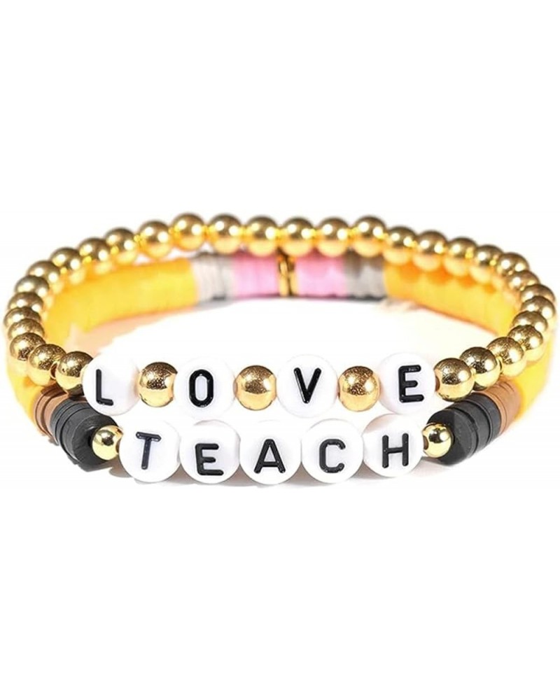 Handmade Teacher Appreciation Stackable Bracelets Colorful Solf Clay Love Teach Inspire Letter Beaded Adjustable Bracelets Sw...