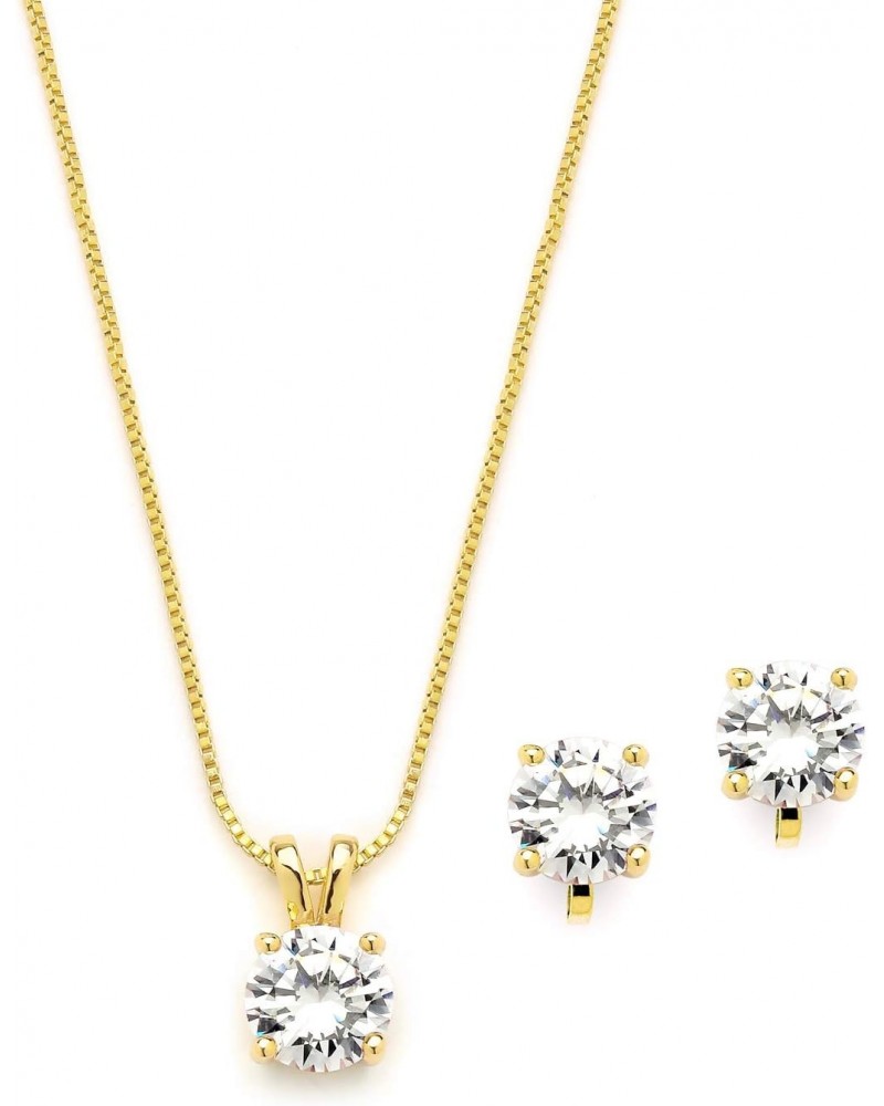 14K Gold Plated Cubic Zirconia Jewelry Set - 2cwt Round Pendant with Matching Clip-On Earrings $13.76 Jewelry Sets