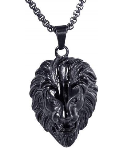 316l Stainless Steel Unique Design Lion Head Pendant Necklace Black-Big(With Chain) $9.75 Necklaces