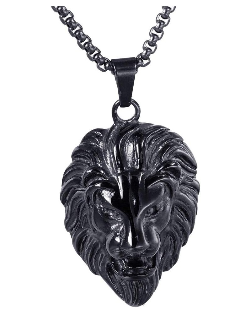 316l Stainless Steel Unique Design Lion Head Pendant Necklace Black-Big(With Chain) $9.75 Necklaces