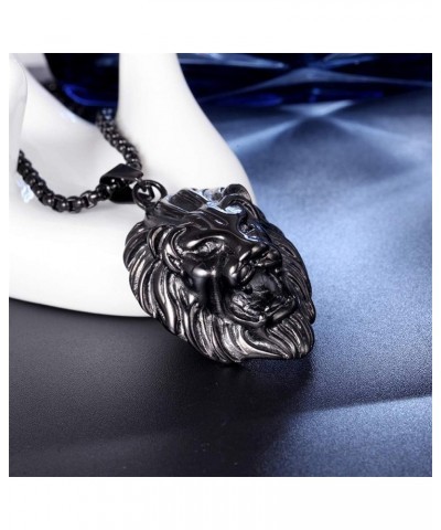 316l Stainless Steel Unique Design Lion Head Pendant Necklace Black-Big(With Chain) $9.75 Necklaces