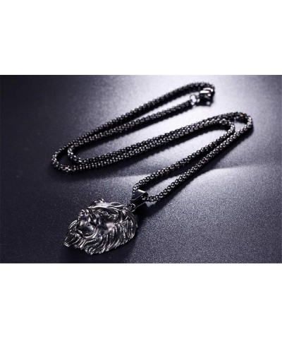 316l Stainless Steel Unique Design Lion Head Pendant Necklace Black-Big(With Chain) $9.75 Necklaces