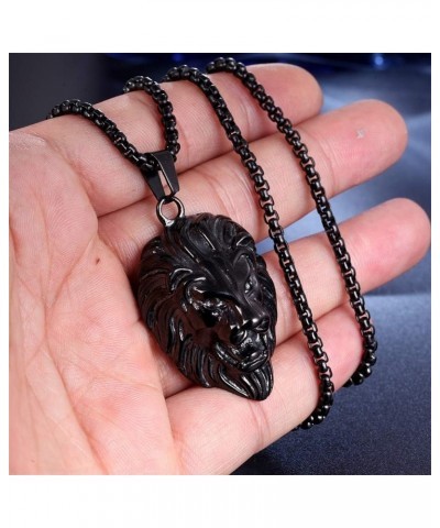 316l Stainless Steel Unique Design Lion Head Pendant Necklace Black-Big(With Chain) $9.75 Necklaces