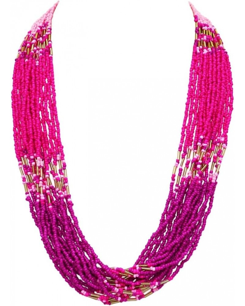 Women's Vibrant Pink Ombre Seed Bead Statement Bohemian Multi-Strand Gold Tone Necklace, 24"+3" Extender $18.01 Necklaces