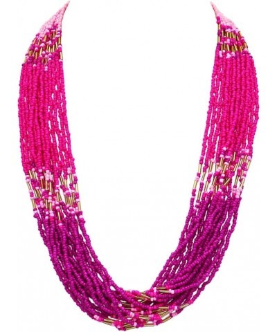 Women's Vibrant Pink Ombre Seed Bead Statement Bohemian Multi-Strand Gold Tone Necklace, 24"+3" Extender $18.01 Necklaces