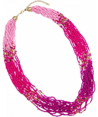 Women's Vibrant Pink Ombre Seed Bead Statement Bohemian Multi-Strand Gold Tone Necklace, 24"+3" Extender $18.01 Necklaces